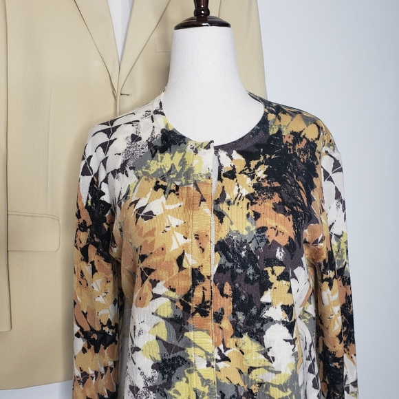 Worth Cardigan Multi Color Luxury Wool Winter Leaf Pattern Gold Spring Fall Chic - Picture 4 of 12